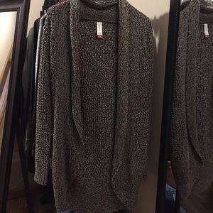 Brown and white oversized knit cardigan